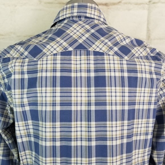 American Eagle S Blue Plaid Snap Closure Shirt - Picture 8 of 12